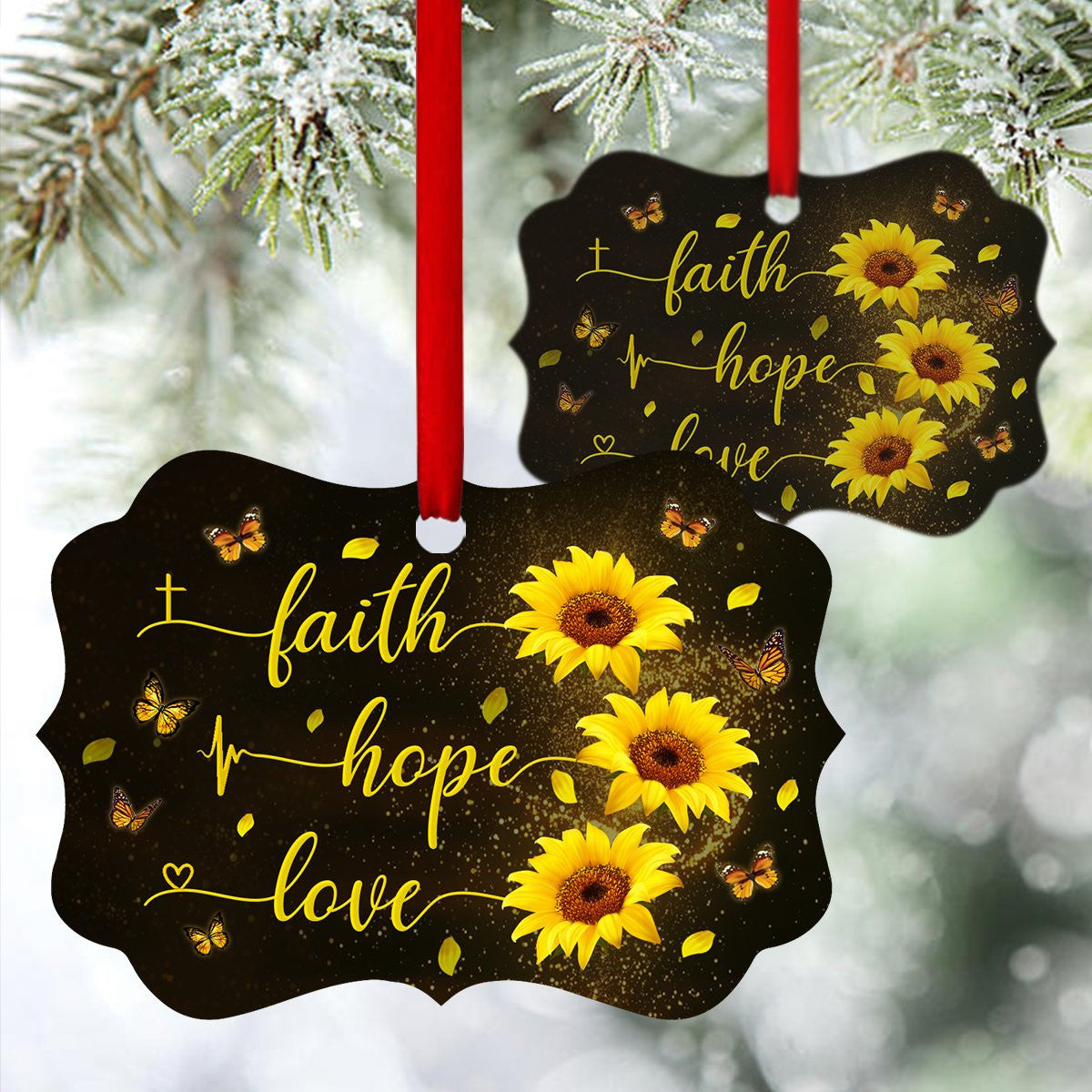 Blooming Sunflower Aluminium Ornament - Faith, Hope, Love, Christmas Ornament Gift, Christmas Gift, Christmas Decoration