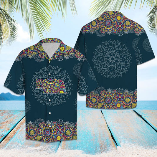 Map Of Nebraska Mandala Style Flower Patchwork Hawaiian Shirt, Hawaiian Shirt Gift, Christmas Gift