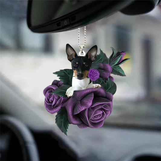 Rat Terrier In Purple Rose Car Hanging Ornament, Car Hanging Mirror Accessories, Christmas Gift,Christmas Decoration