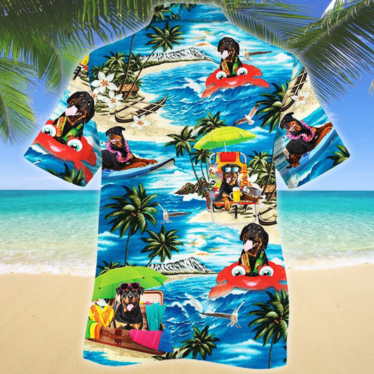 Multicolor Happy Rottweiler Dog Lovers Beach Vibe Art Hawaiian Shirt, Hawaiian Shirt Gift, Christmas Gift