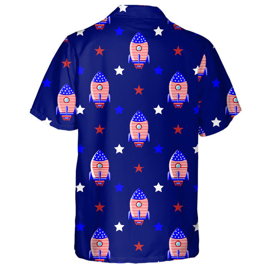 Amazing American Rocket And Stars On Dark Blue Background Hawaiian Shirt, Hawaiian Shirt Gift, Christmas Gift