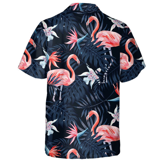 Lovely Flamingo With Palm Leave And Exotic Flowers Hawaiian Shirt, Hawaiian Shirt Gift, Christmas Gift