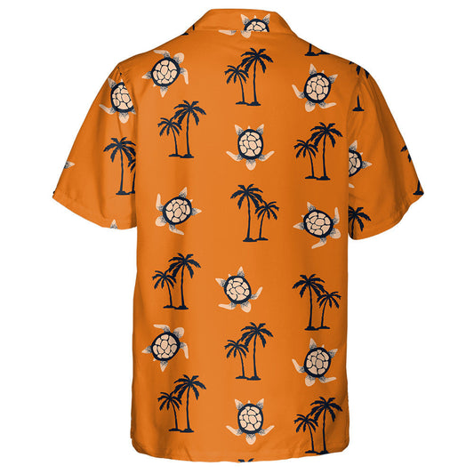 Palmen und Schildkröten auf orange tropischem Hintergrund Hawaiihemd, Hawaiihemd Geschenk, Weihnachtsgeschenk