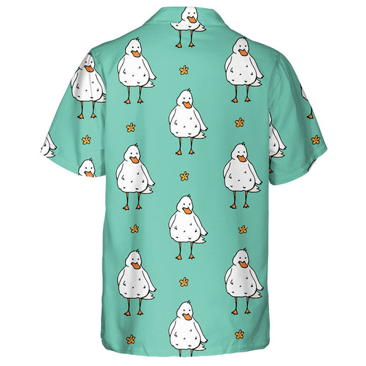 Cartoon Ducks And Small Flowers On Green Hawaiian Shirt, Hawaiian Shirt Gift, Christmas Gift