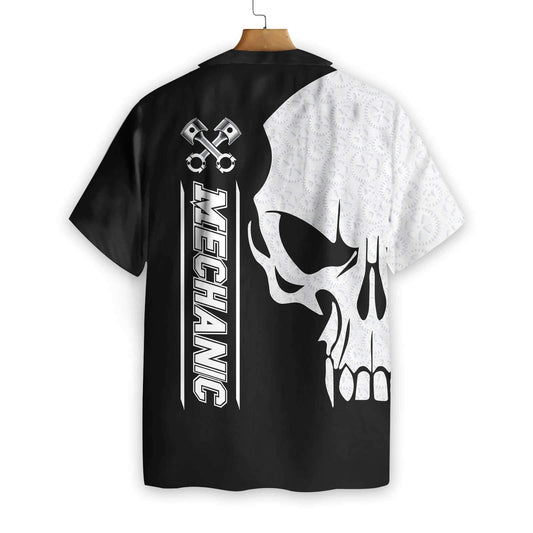 Mechanic Proud Skull Black White Design Hawaiian Shirt,Hawaiian Shirt Gift, Christmas Gift
