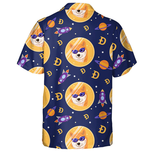 Cartoon Cryptocurrency Shiba Dog In Space Isolated Background Hawaiian Shirt, Hawaiian Shirt Gift, Christmas Gift