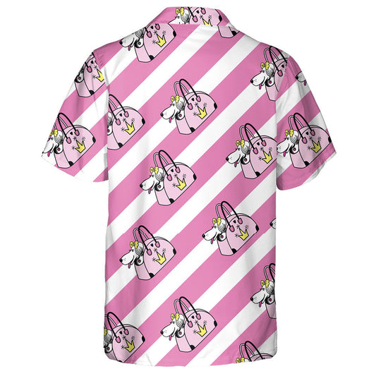 Small Dog In A Carrying Bag On A Striped Background Hawaiian Shirt, Hawaiian Shirt Gift, Christmas Gift
