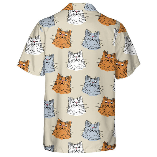 Surprised Heads Of Cats On Gray Background Hawaiian Shirt, Hawaiian Shirt Gift, Christmas Gift