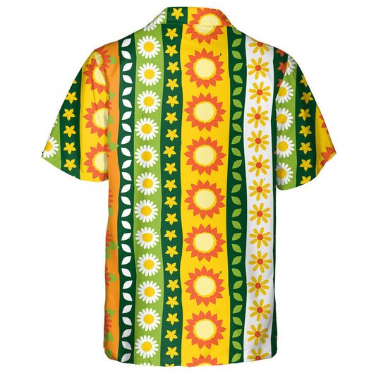 Colorful Vertical Column Sunflowers Pen Sketch Repeat Pattern Hawaiian Shirt, Hawaiian Shirt Gift, Christmas Gift