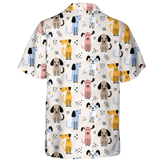 Hand Drawn Childish Dog Doodles Scandinavian Style Hawaiian Shirt, Hawaiian Shirt Gift, Christmas Gift