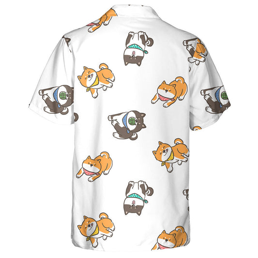 Cartoon Shiba Inu Dog Illustration On White Background Hawaiian Shirt, Hawaiian Shirt Gift, Christmas Gift
