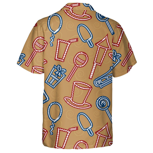 Thick Outline Drawing By Hand With Independence Day Icons Hawaiian Shirt, Hawaiian Shirt Gift, Christmas Gift