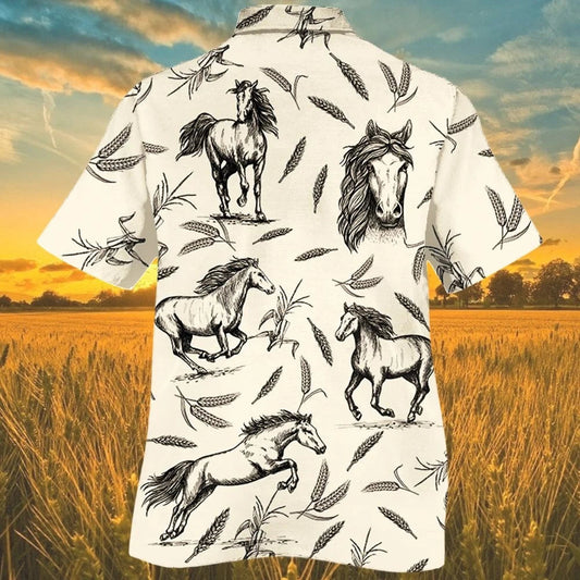 Black And White Horses Run On The Farm Lovers Hawaiian Shirt, Hawaiian Shirt Gift, Christmas Gift