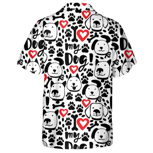 Love My Dog Hearts And Funny Dog Faces Hawaiian Shirt, Hawaiian Shirt Gift, Christmas Gift
