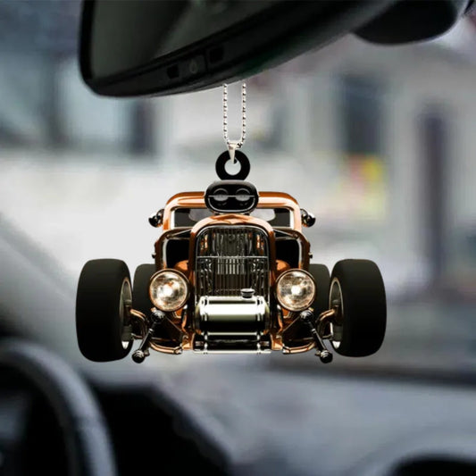 Personalized Hot Rod Chop Shop Flat Acrylic Car Hanging Ornament, Hot Rod Ornament For Auto, Christmas Decoration