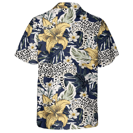 Tropical Leopard Animal Lily Flowers And Palm Leaves Hawaiian Shirt, Hawaiian Shirt Gift, Christmas Gift