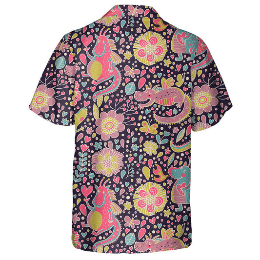 Sweet Background With Flowers And Cartoon Dragons Hawaiian Shirt, Hawaiian Shirt Gift, Christmas Gift