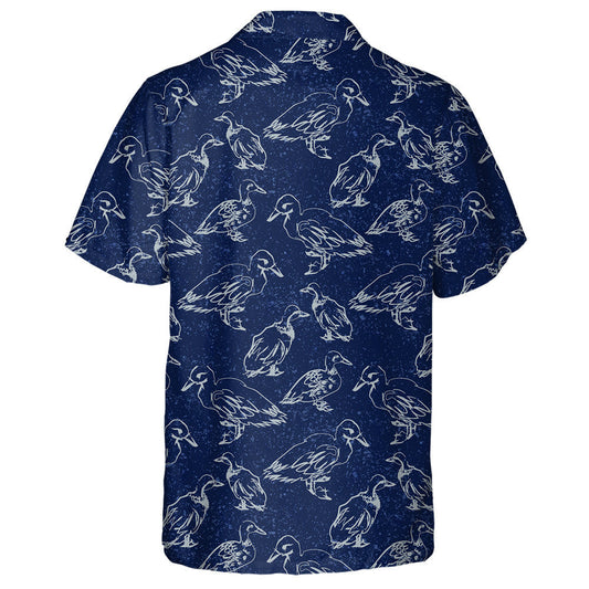Hand Drawn Retro Cartoon Duck Walking Near Pond Hawaiian Shirt, Hawaiian Shirt Gift, Christmas Gift
