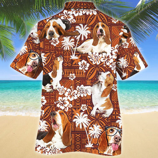 Charming Design Basset Hound Dog Red Tribal Pattern Hawaiian Shirt, Hawaiian Shirt Gift, Christmas Gift
