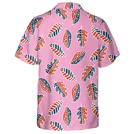 Leaves Hand Drawn Multicolor With American Flag Colors Hawaiian Shirt, Hawaiian Shirt Gift, Christmas Gift