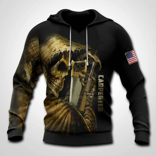 Cool Gift For Halloween Carpenter Skull 3D Hawaiian Shirt, Hawaiian Shirt Gift, Christmas Gift