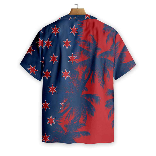 Red And Blue Chicago Watercolor Design Hawaiian Shirt,Hawaiian Shirt Gift, Christmas Gift