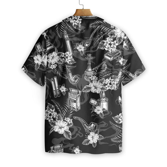 Tobacco Pattern Black And White Flower Pattern Hawaiian Shirt, Hawaiian Shirt Gift, Christmas Gift