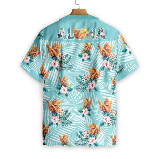 Cat Aloha On Light Sky Blue Design Hawaiian Shirt, Hawaiian Shirt Gift, Christmas Gift