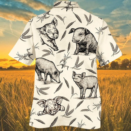 Cute Pig Farm Lovers Black And White Pattern Hawaiian Shirt, Hawaiian Shirt Gift, Christmas Gift