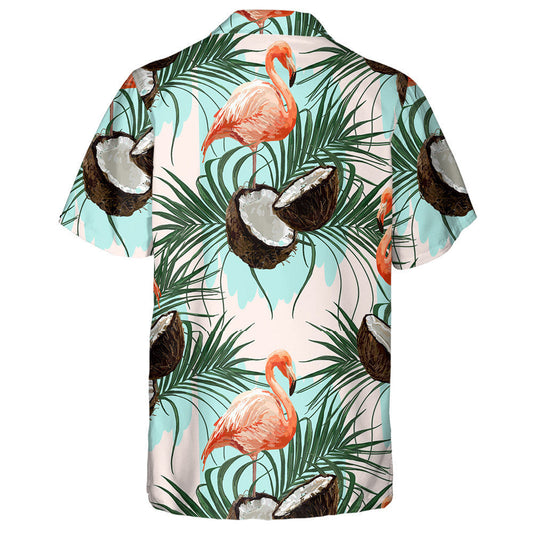Orange Flamingo With Palm Leaves And Coconuts Hawaiian Shirt, Hawaiian Shirt Gift, Christmas Gift