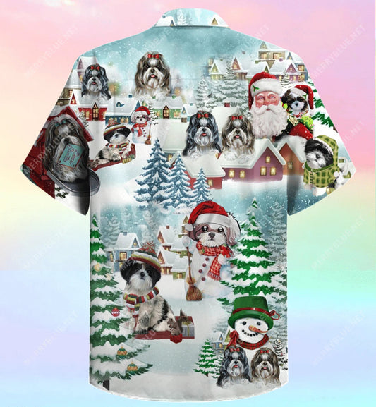 I Love Cute Shih Tzu Puppy Merry Christmas Hawaiian Shirt, Hawaiian Shirt Gift, Christmas Gift