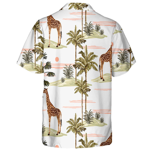 Appealing Palm Tree Island With Lonely Giraffe Pattern Hawaiian Shirt, Hawaiian Shirt Gift, Christmas Gift