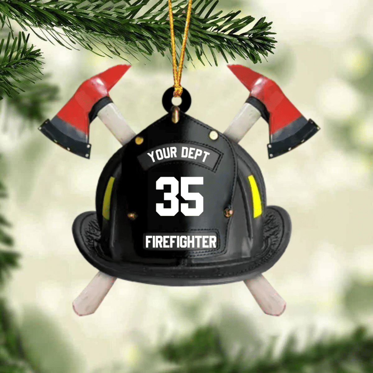 Personalized Firefighter'S Helmet Flat Acrylic Ornament For Fireman, Axe Firefighter Christmas Ornament For Him,Christmas Decoration