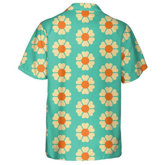 Retro Aesthetic Style Pattern With Flowers On Tuquoise Background Hawaiian Shirt, Hawaiian Shirt Gift, Christmas Gift