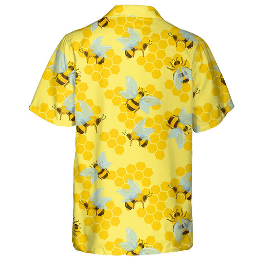 Watercolor Bees And Honeycombs Drawn In Cartoon Style Hawaiian Shirt, Hawaiian Shirt Gift, Christmas Gift