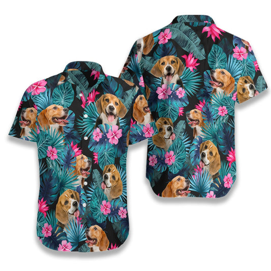 Tropical Beagle Dog And Pink Floral Pattern Hawaiian Shirt, Hawaiian Shirt Gift, Christmas Gift
