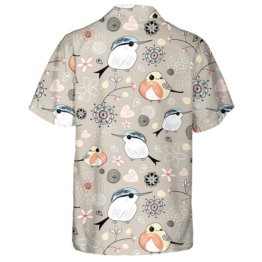 Sad Bird With Natural Floral And Heart Hawaiian Shirt, Hawaiian Shirt Gift, Christmas Gift