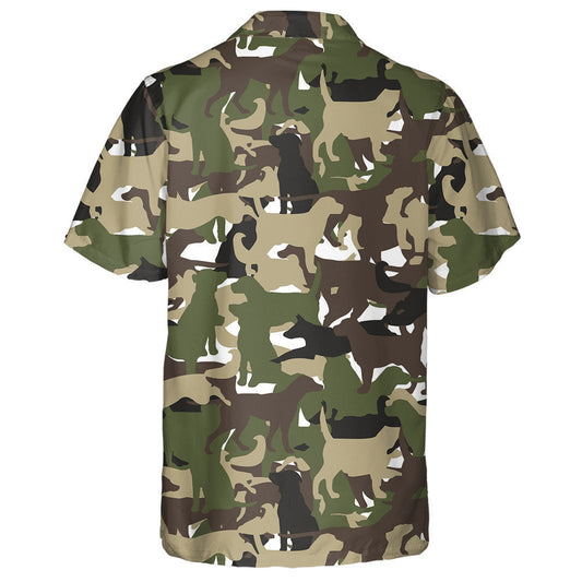 Cute And Playful Dog Silhouette Camo Pattern Hawaiian Shirt, Hawaiian Shirt Gift, Christmas Gift