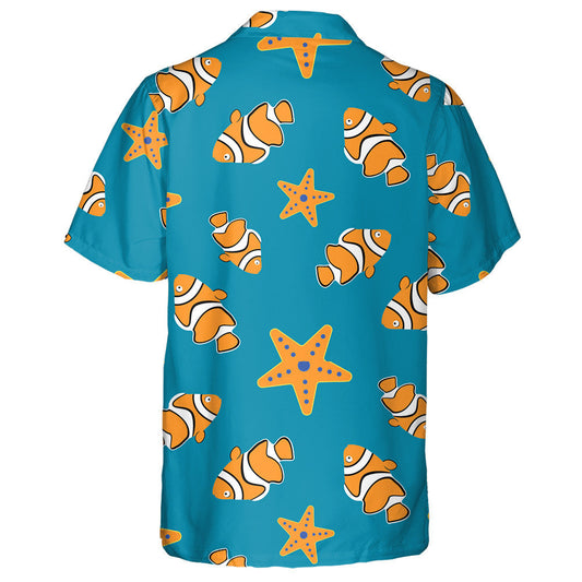 Pretty Orange Fish And Starfish On The Blue Background Hawaiian Shirt, Hawaiian Shirt Gift, Christmas Gift
