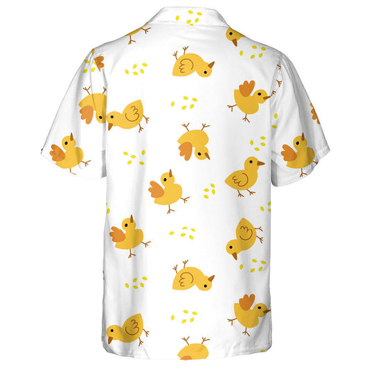 Funny Yellow Chickens And Grain On White Background Hawaiian Shirt, Hawaiian Shirt Gift, Christmas Gift