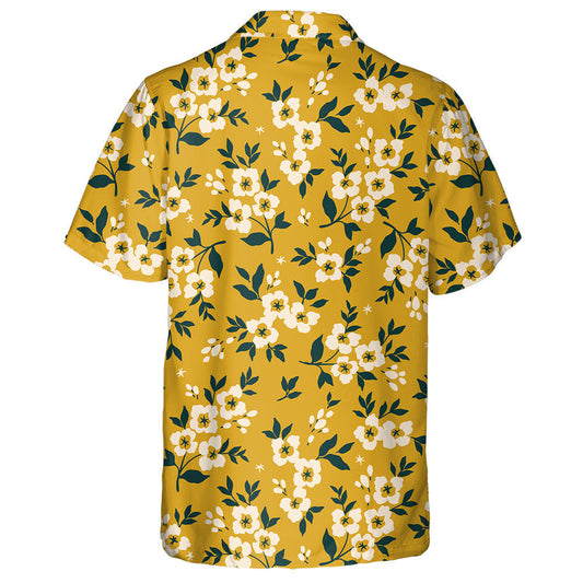 Trendy Small White Flowers And Leaves On Yellow Background Hawaiian Shirt, Hawaiian Shirt Gift, Christmas Gift