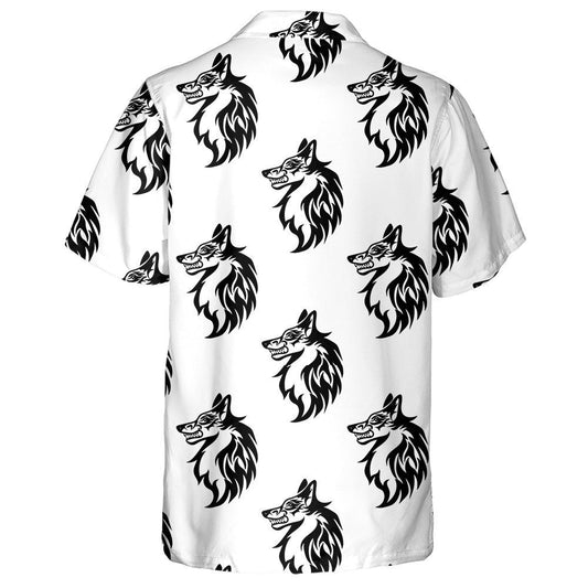 Black And White Face Of Wolf Traditional Tattoo Hawaiian Shirt, Hawaiian Shirt Gift, Christmas Gift