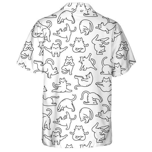 Cartoon Doodle Comic Outline Cats In Yoga Pose Hawaiian Shirt, Hawaiian Shirt Gift, Christmas Gift
