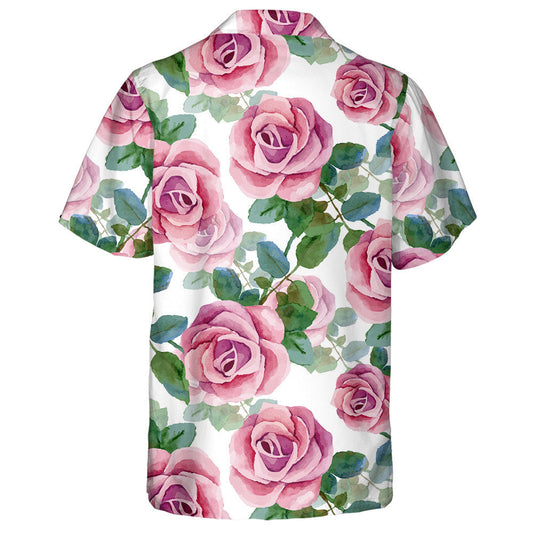 Watercolor Painting Pink Roses And Green Leaves Pattern Hawaiian Shirt, Hawaiian Shirt Gift, Christmas Gift