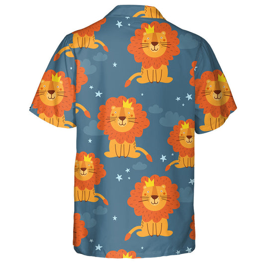Sitting Cute Lion With Crown On Dark Blue Background Hawaiian Shirt, Hawaiian Shirt Gift, Christmas Gift