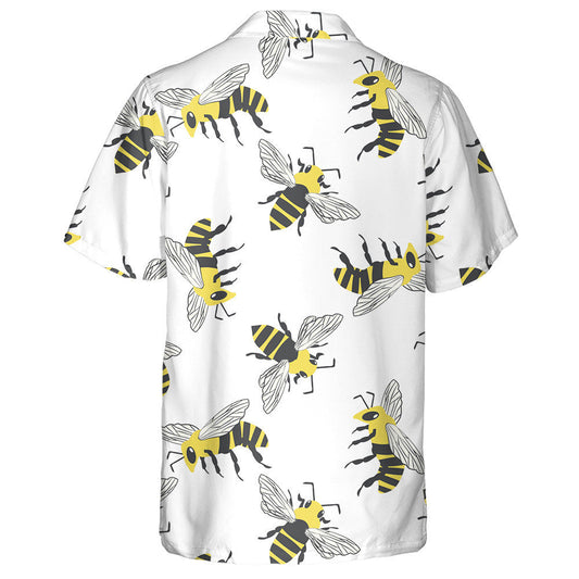 Black And Yellow Hand Drawn Flying Honey Bee Hawaiian Shirt, Hawaiian Shirt Gift, Christmas Gift