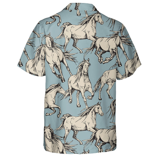 The Running Beautiful Beige Horses On A Blue Background Hawaiian Shirt, Hawaiian Shirt Gift, Christmas Gift