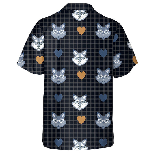 Hipster With Wolf In Glasses On Check Black Background Hawaiian Shirt, Hawaiian Shirt Gift, Christmas Gift