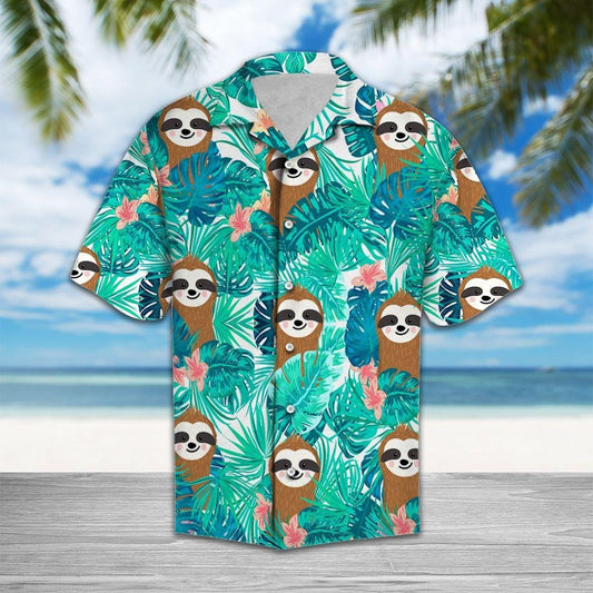 Cartoon Sloth Tropical Jungle Design Hawaiian Shirt, Hawaiian For Gift