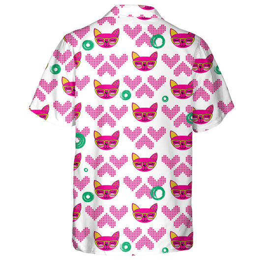 Pussy Cat Had Repeated Backdrop With Knitted Hearts Hawaiian Shirt, Hawaiian Shirt Gift, Christmas Gift